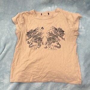 Beige T-Shirt with Dragon Print
